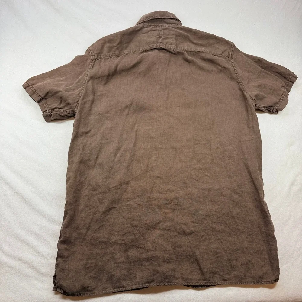 Banana Republic Mens M Brown 100% Linen Short Sleeve Military Safari Shirt
